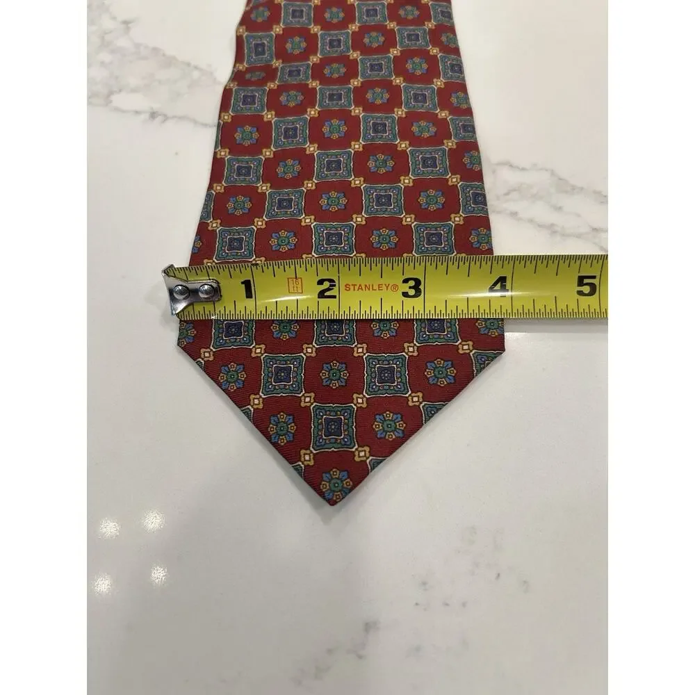 Vtg ROBERT Stock Men's Red Blue Geometric Silk Tie 3.75” Necktie‎ USA